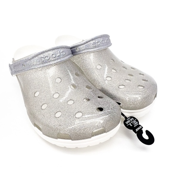 Crocs Translucent Glitter Clogs Women’s Size 12 White Gray Silver Shoe New NWT